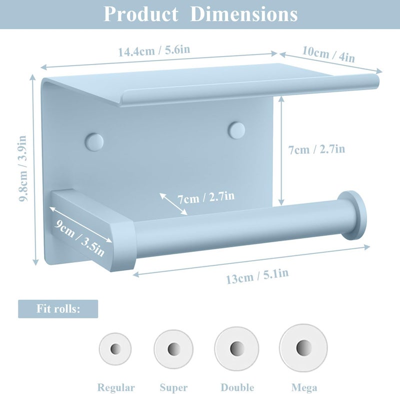 Tindbea Toilet Paper Holder with Phone Shelf, Adhesive or Screw Wall Mount Toilet Tissue Roll Holder, Rustproof & Multifunctional Stainless Steel Bathroom Storage Dispenser (Sky Blue) - Image 3